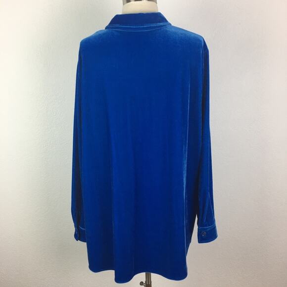 Soft Surroundings Blue Velour Button Up Long Sleeve Lagenlook  Tunic 1X - Picture 5 of 9